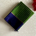 Leaf Green Designer Pure Silk Saree With Navy Blue Contrast