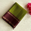Chartreuse Green Silk Saree with Burgundy Gold Brocade Pallu
