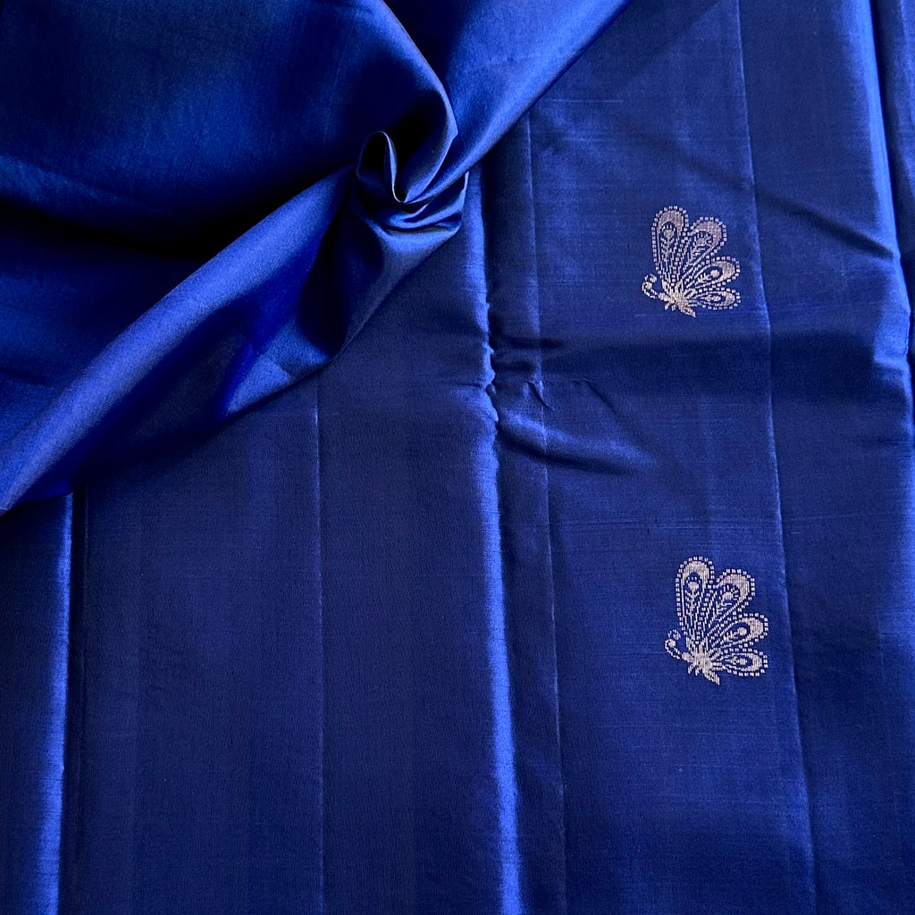 Royal Blue Silk Saree With Gold Zari Butterfly Buta