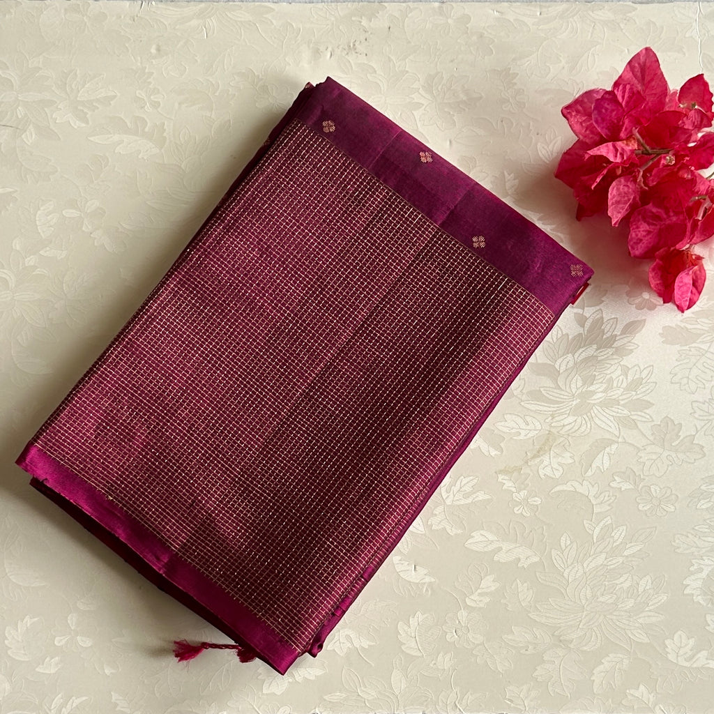 Magenta Gold Zari Floral Pallu Buti Saree For Weddings Traditional