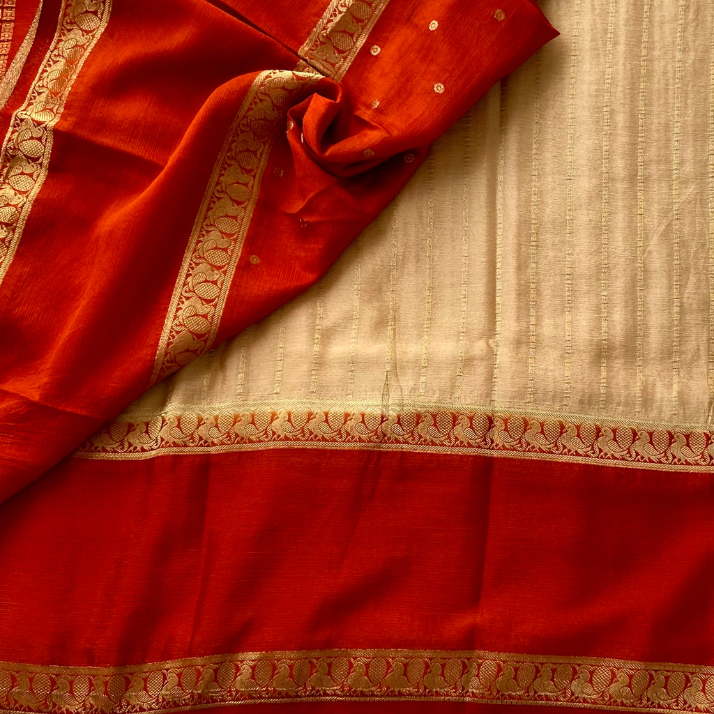 Burnt Orange Gold Zari Beige Pallu Traditional Festive Saree Elegance