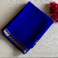 Royal Blue Mysore Crepe Silk Saree With Antique Elephant And Gold Border