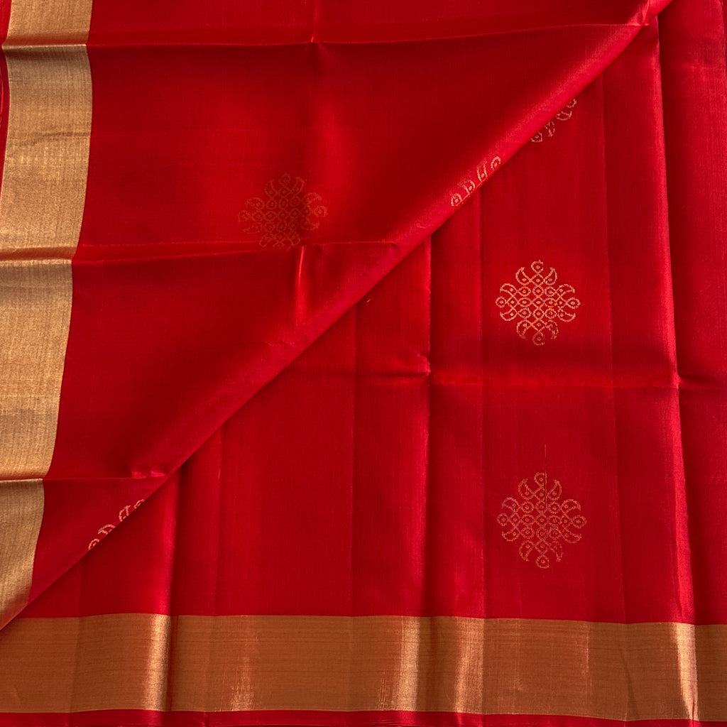 Mustard Yellow Silk Saree with Crimson Border and Copper Zari