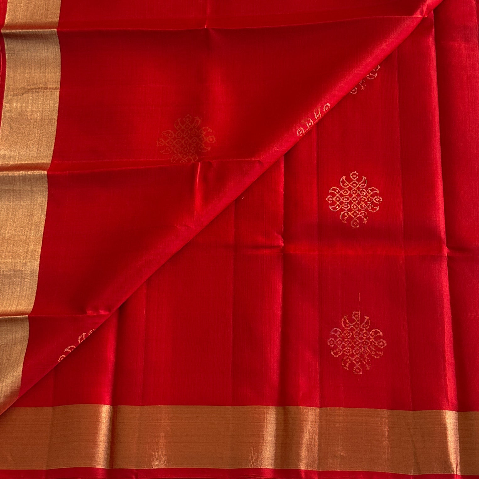 Mustard Yellow Silk Saree with Crimson Border and Copper Zari