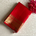 Scarlet Red Designer Pure Silk Saree With Metallic Gold Border