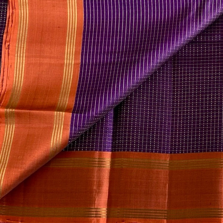 Deep Purple Designer Pure Silk Saree With Burnt Orange Pallu