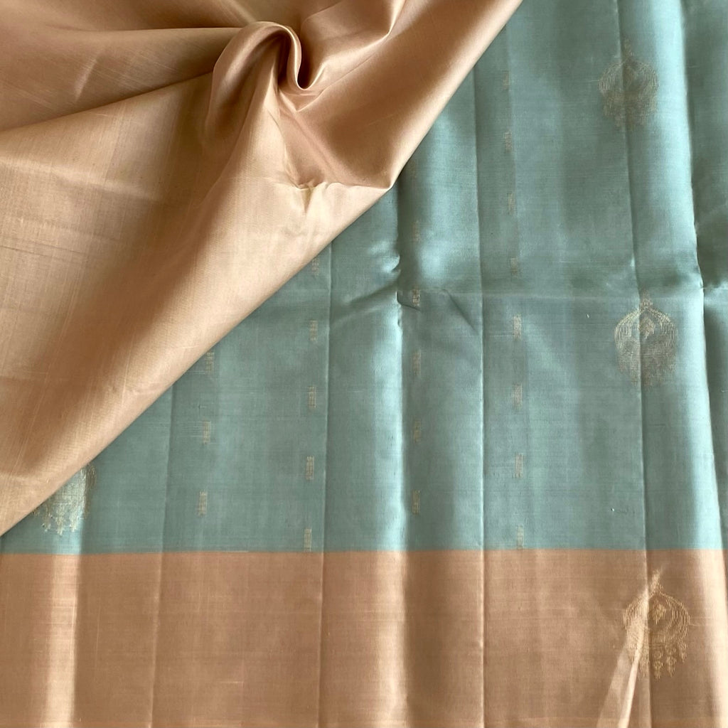 Dreamy Pastel Blue Designer Pure Silk Saree With Beige Pallu