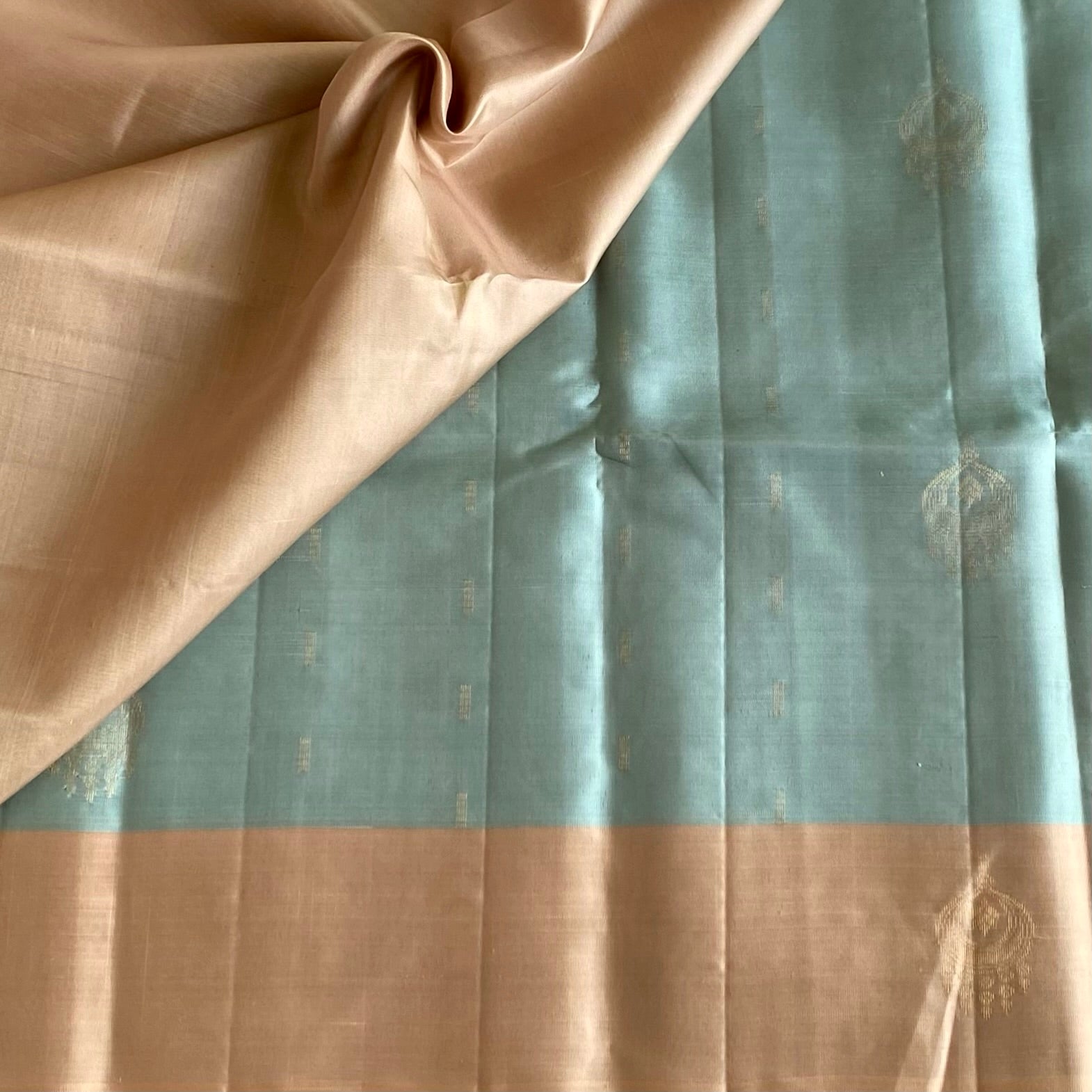 Dreamy Pastel Blue Designer Pure Silk Saree With Beige Pallu