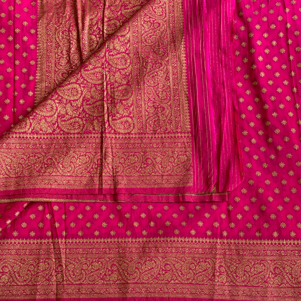 Rani Pink Soft Tussar Silk Saree With Antique Brocade Pallu