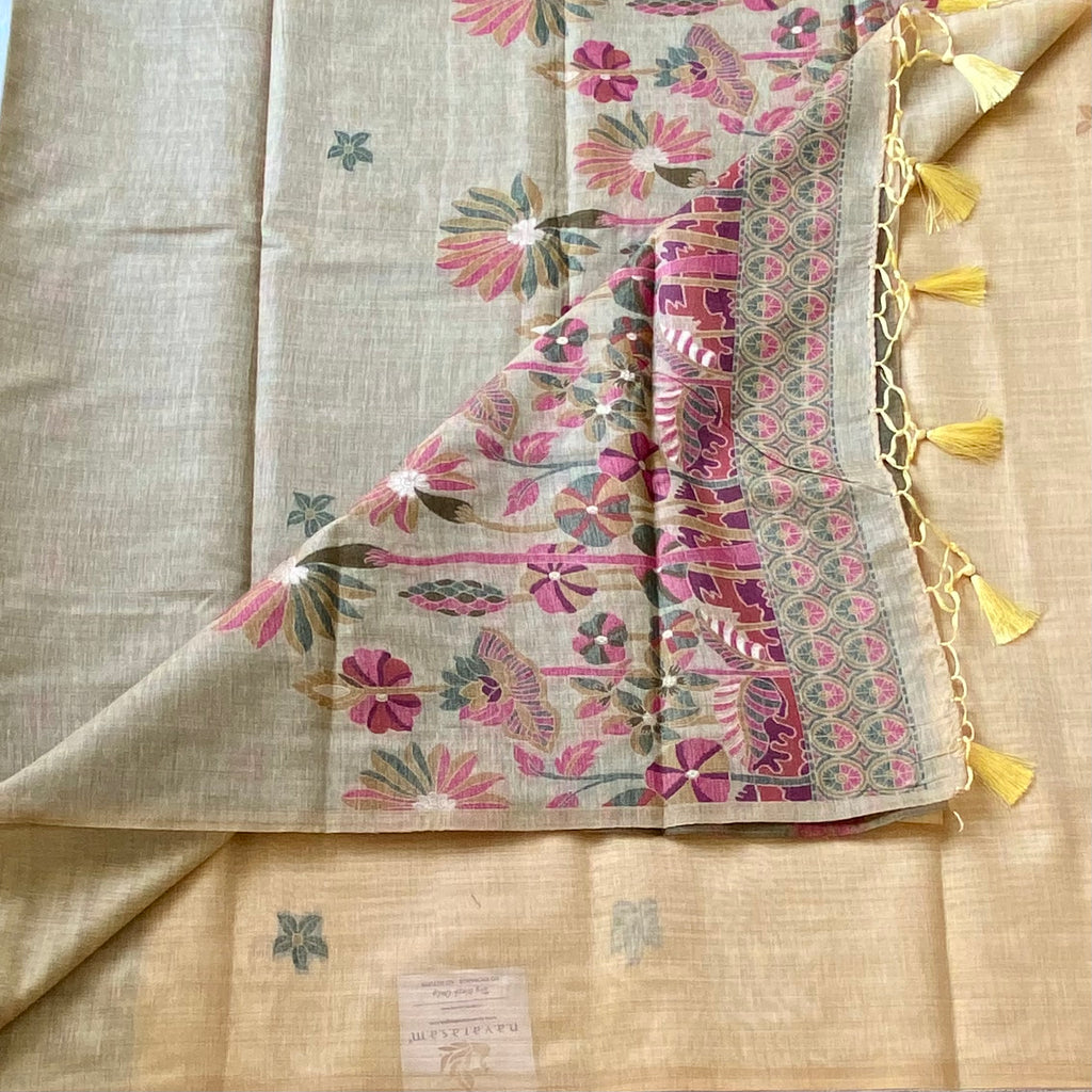 Sage Magenta Floral Tassel Saree Mustard End Lightweight Handwoven Elegant