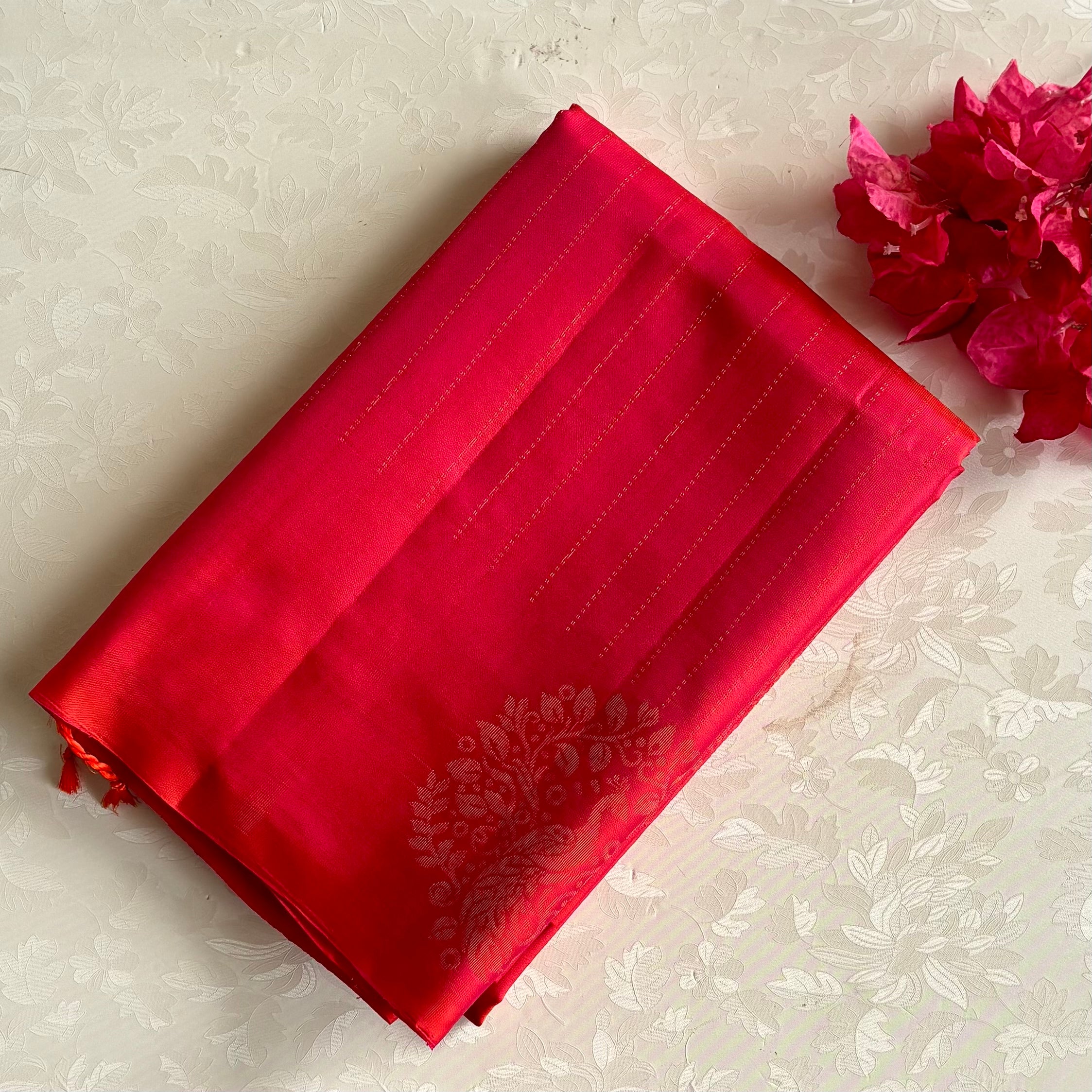 Rani Pink And Tangerine Orange Designer Pure Silk Saree With Gold Zari