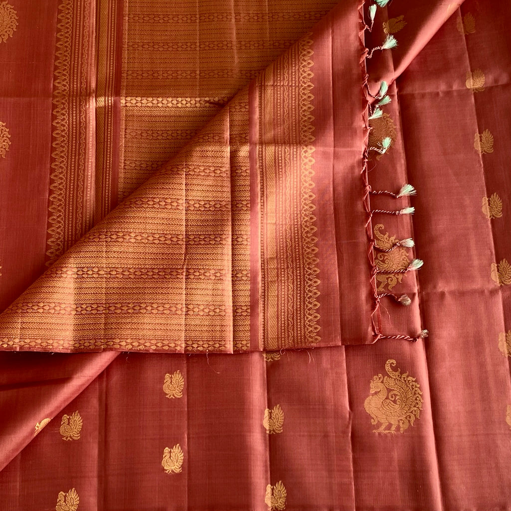 Bronze Copper Designer Pure Silk Saree With Designer Zari Pallu