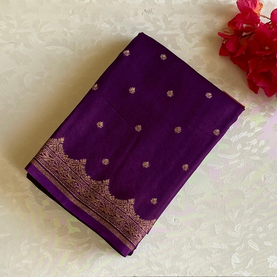 Royal Purple Banarasi Crepe Silk Saree With Antique Gold Brocade