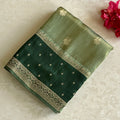 Shimmery Pista Green Soft Blended Silk With Bottle green Border