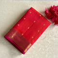 Rani Pink Designer Pure Silk Saree With Vermilion Pallu