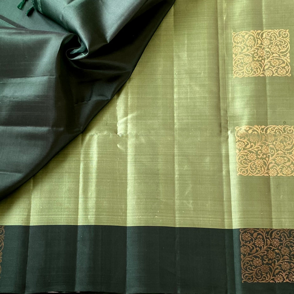Vintage metallic green with deep Forest green designer, pure silk