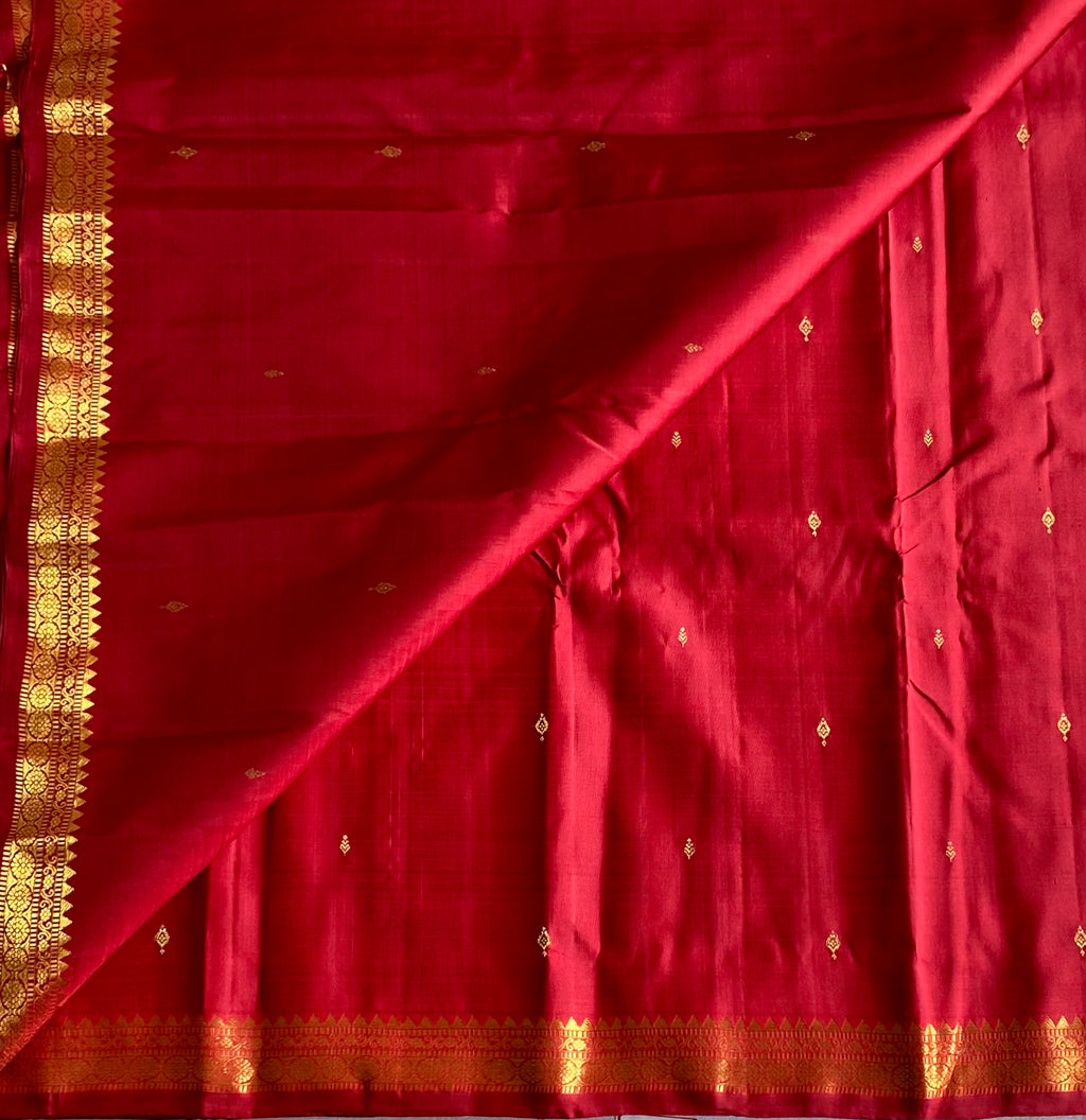 Maroonish red Kanjeevaram Silk Saree Antique Gold Zari Bridal Weave Traditional