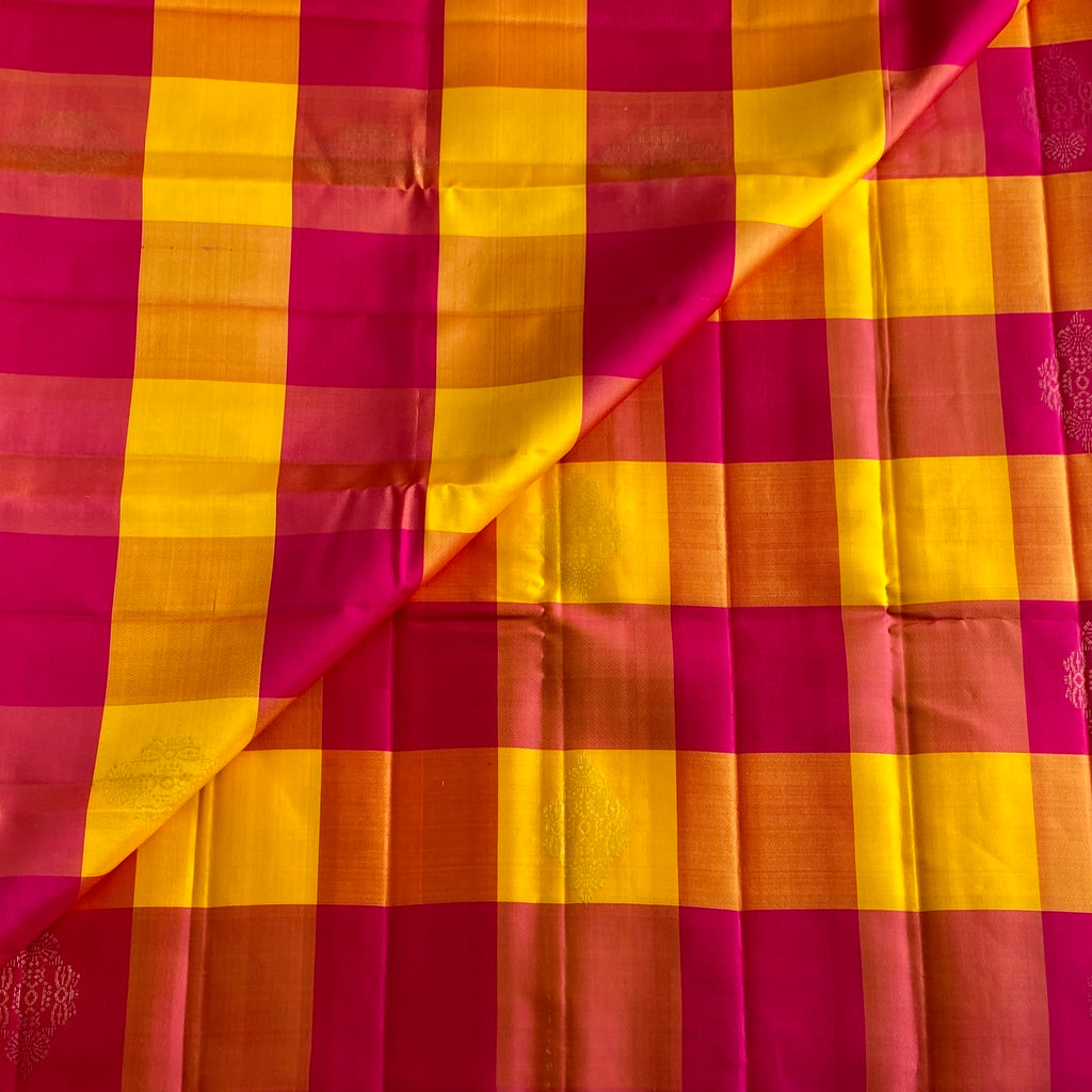 Rani Pink and Golden Yellow Designer Pure Silk Saree With Jacquard Pallu
