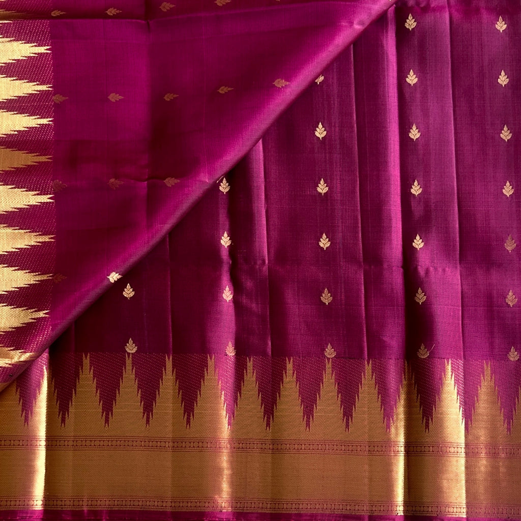 Deep Magenta Silk Saree Metallic Gold Woven Temple Border Traditional