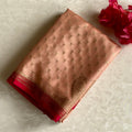 Peach Beige Banarasi Crepe Silk Saree With Fuchsia Pallu And Gold Zari