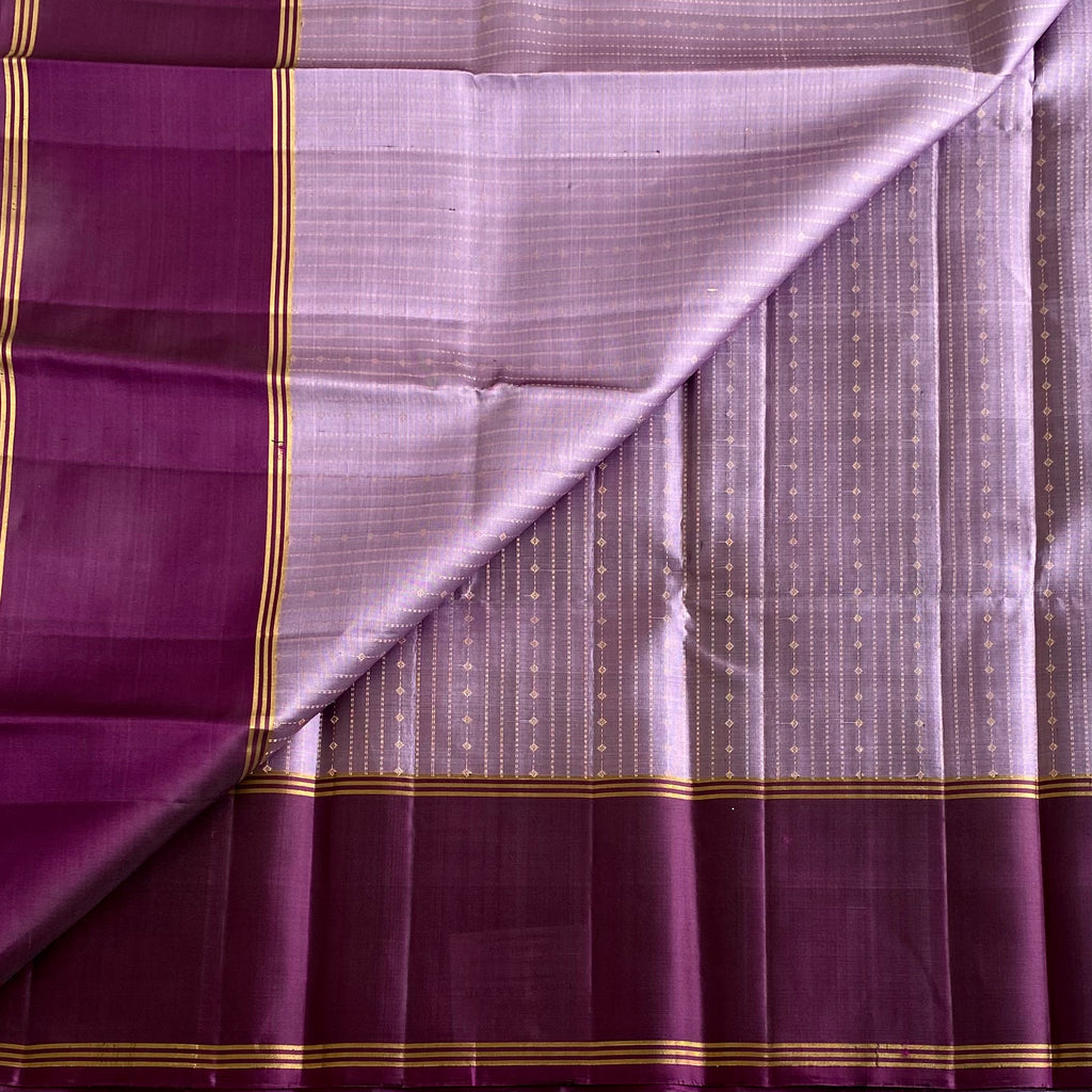 Metallic Lavender Designer Pure Silk Saree With Purple Intricate Pallu