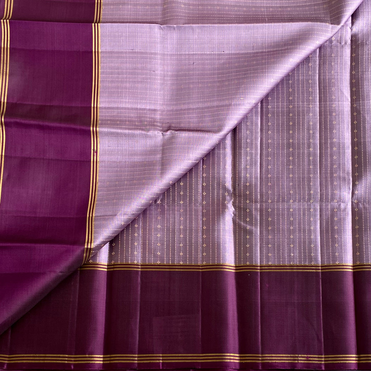Metallic Lavender Designer Pure Silk Saree With Purple Intricate Pallu