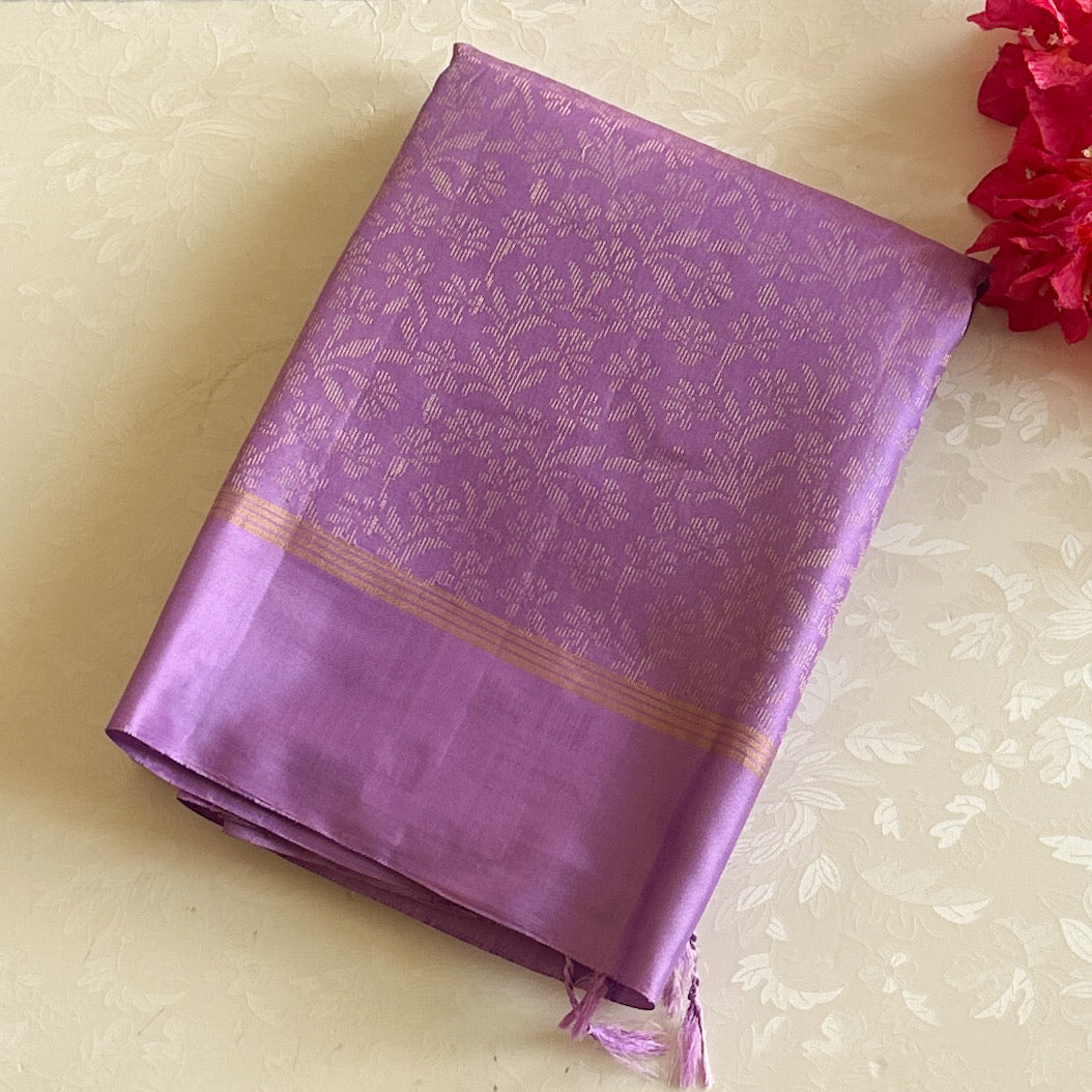 Lush Lavender Brocade Zari Woven Pure Handloom Silk
