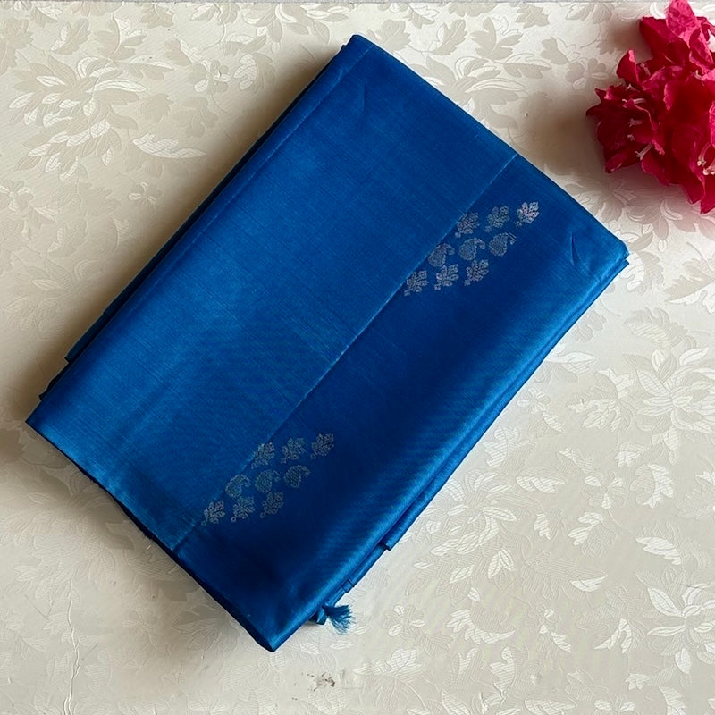 Metallic Blue Designer Pure Silk Saree With Antique Zari  Pallu