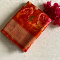 Burnt Orange Jute Tussar Silk With Antique Zari Pallu & Dreamy Prints