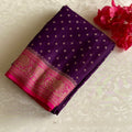 Deep Purple Banarasi Crepe Silk Saree With Fuchsia Pink Pallu
