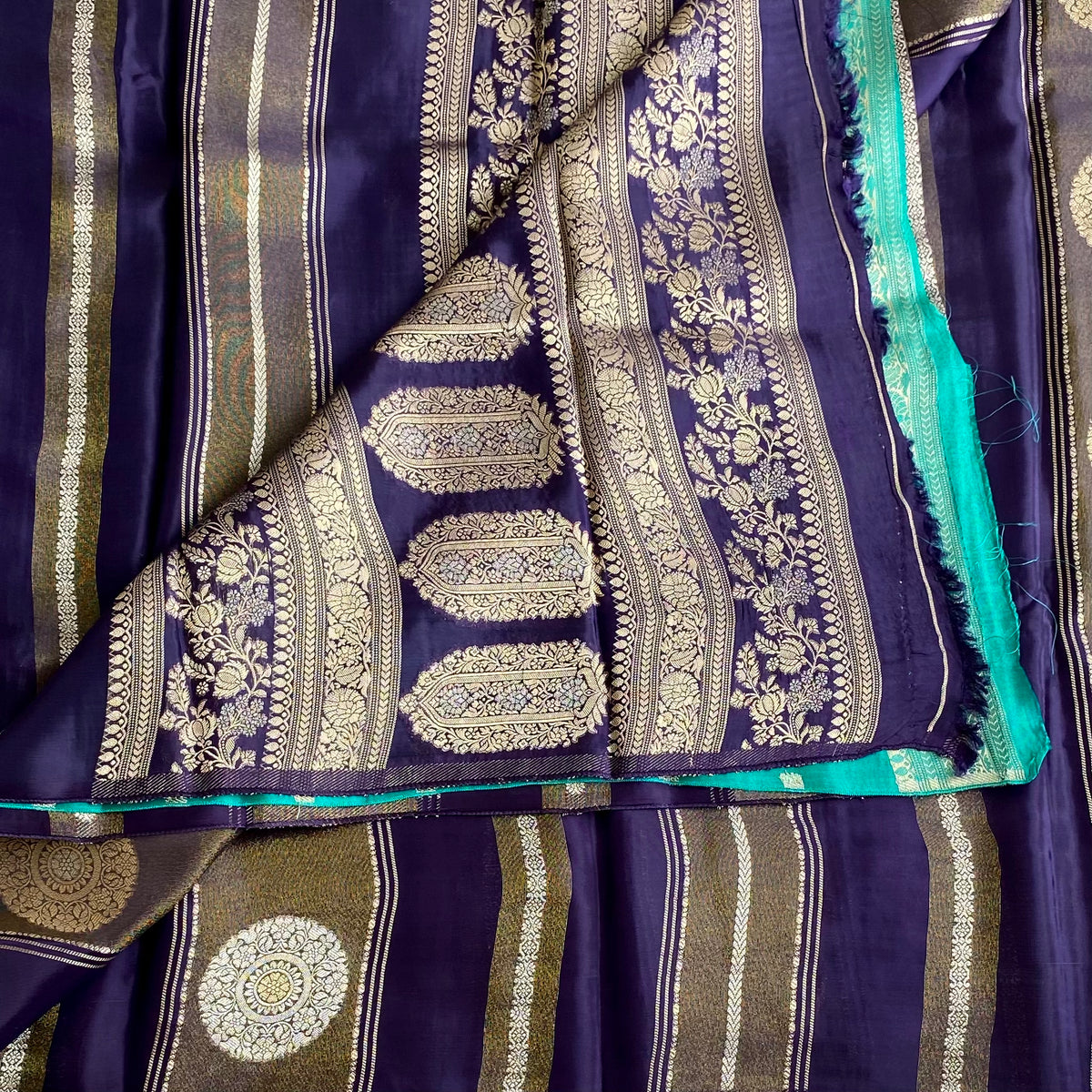 Midnight Indigo Designer Soft Crepe Saree With Antique Gold Paisley Pallu