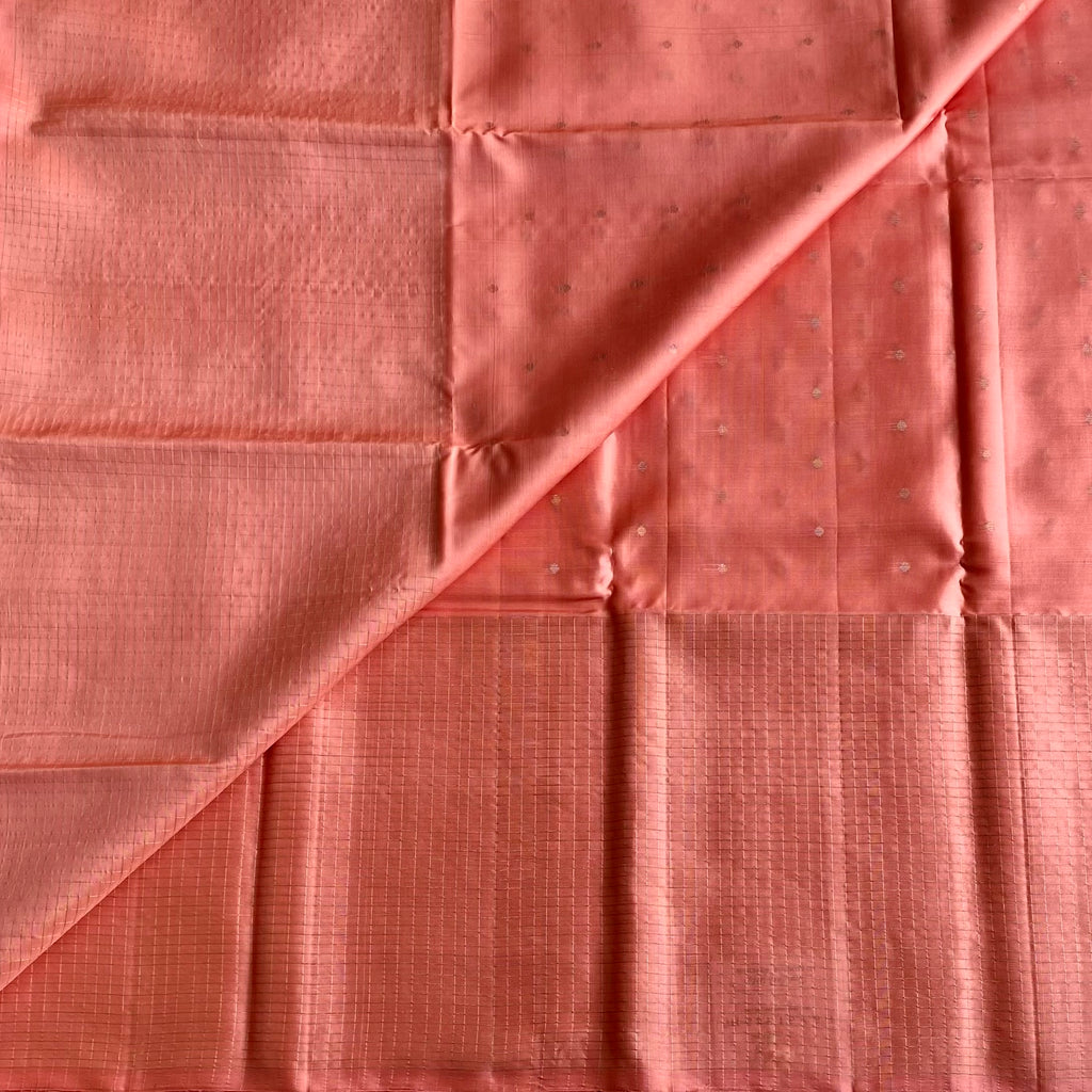 Coral Peach Designer Pure Silk Saree With Pale Gold Zari