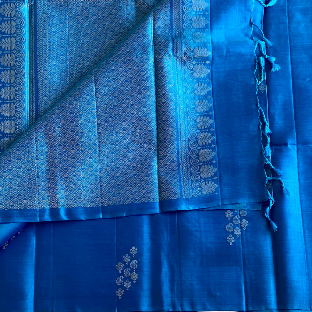 Metallic Blue Designer Pure Silk Saree With Antique Zari  Pallu
