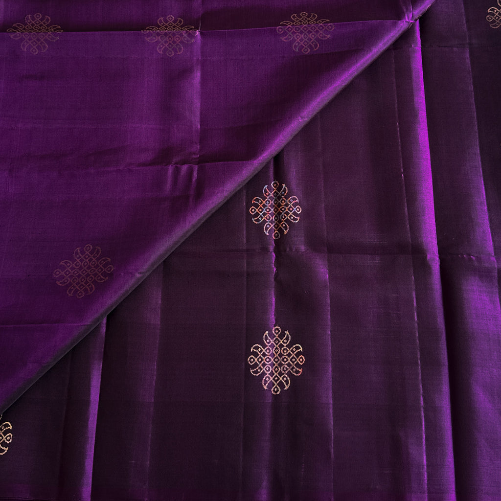 Violet Saree Rose Gold Lattice Motif Tasseled Pallu Festive Designer