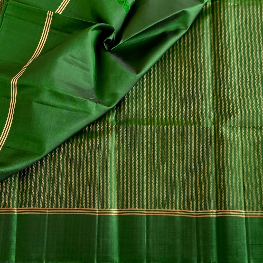 Emerald Green Designer Pure Silk Saree With Gold Zari Stripes