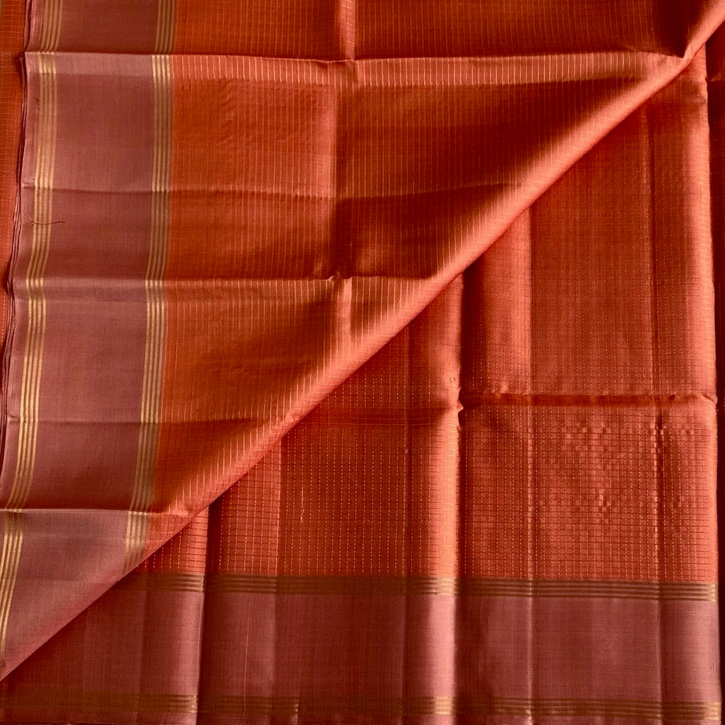 Burnt Orange Designer Pure Silk Saree With Antique Gold Border And Pallu