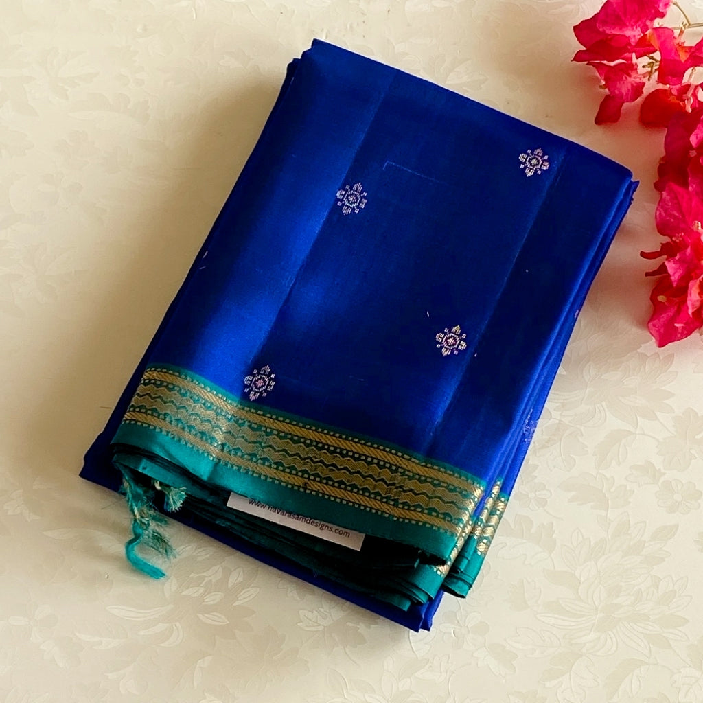 Royal blue stunner with turquoise blue handwoven pure silk beauty