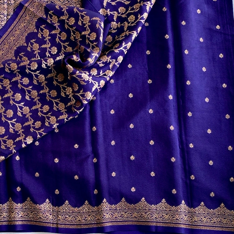 Royal Purple Kanjeevaram Pure Zari Silk Saree With Antique Gold Brocade