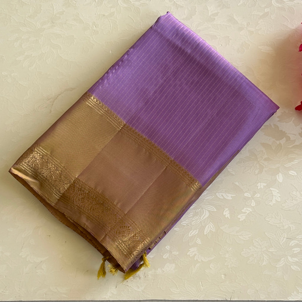 Lavender Mauve Saree Gold Zari Brocade Traditional Pallu Tassels Elegant