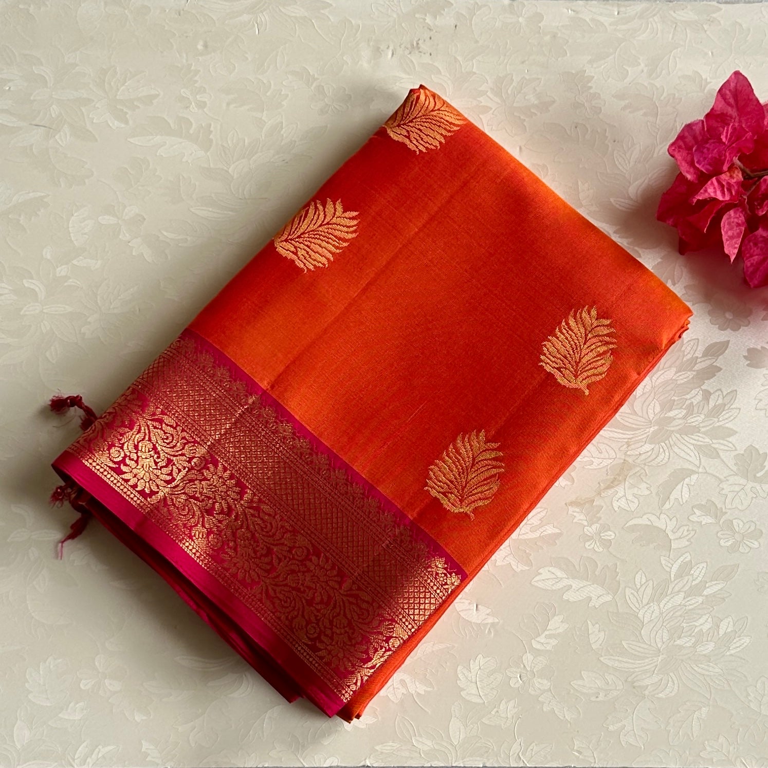 Vibrant Tangerine with Rich Magenta Handwoven designer pure silk
