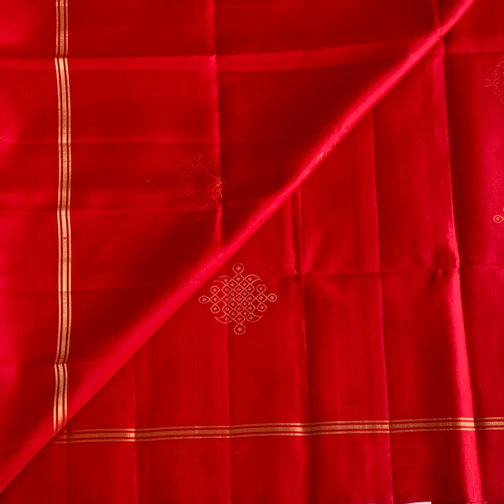Scarlet Red Designer Pure Silk Saree With Kollam Zari Work