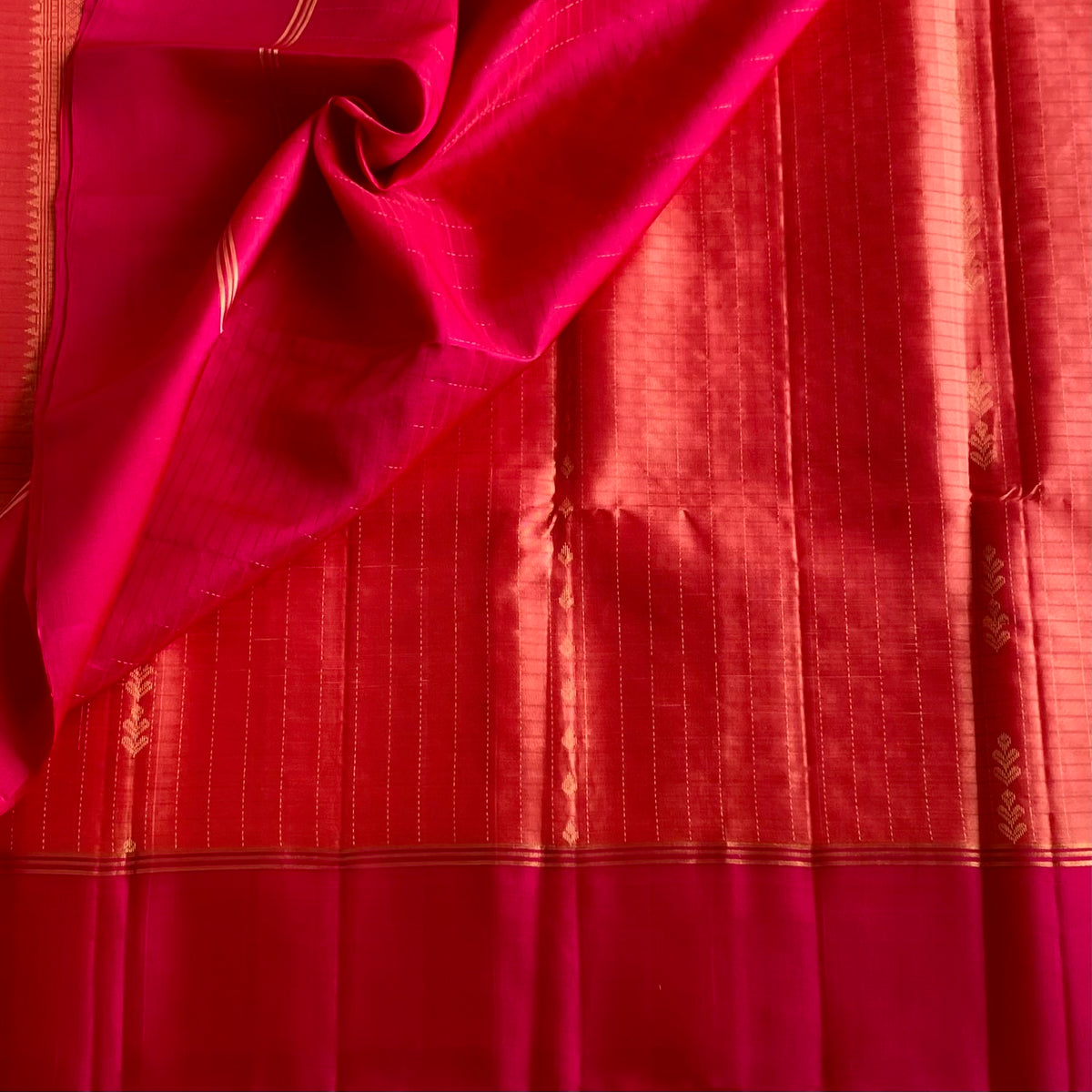 Designer Pure Silk Saree With Coral Peach & Rani Pink Combination
