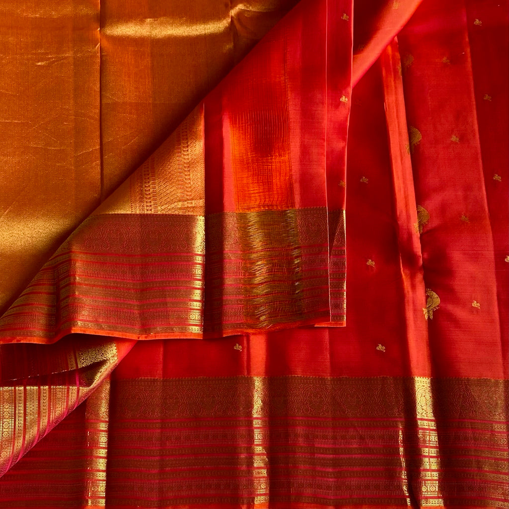 Burnt Orange Designer Pure Silk Saree With Zari Woven Pallu