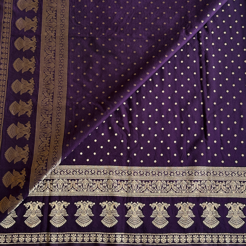 Royal Purple Gold Brocade Saree Woven Zari Wide Border Traditional