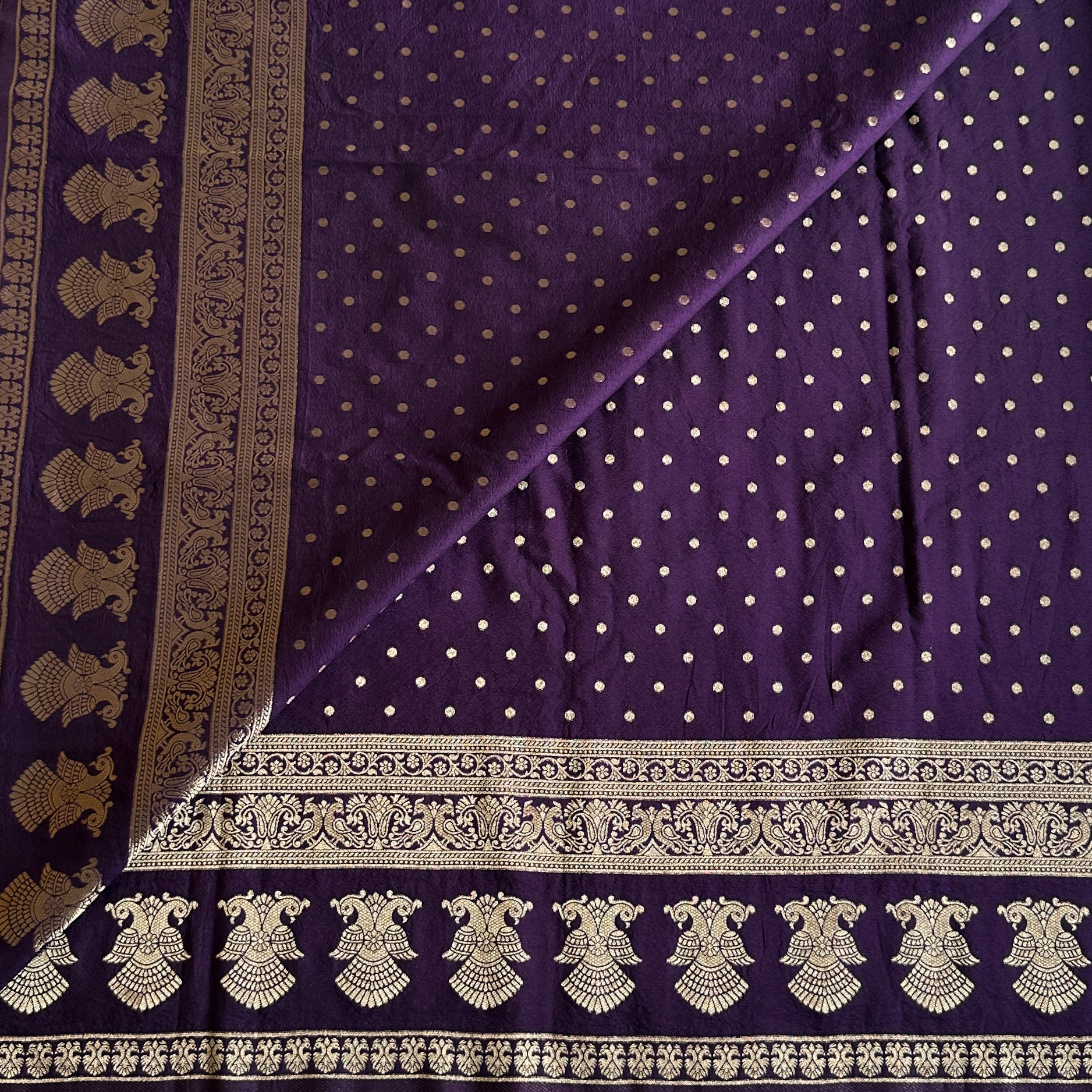 Royal Purple Gold Brocade Saree Woven Zari Wide Border Traditional