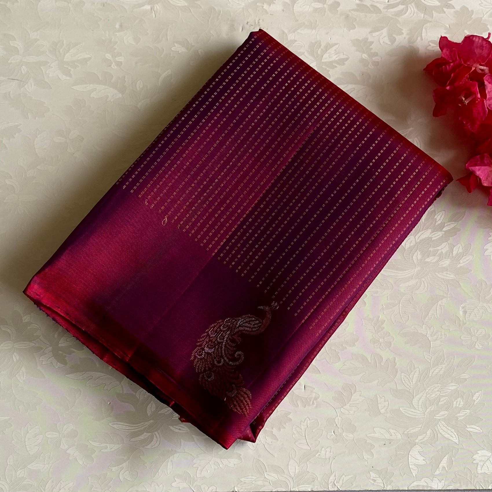 Deep Magenta Designer Pure Silk Saree With Antique Gold Pallu
