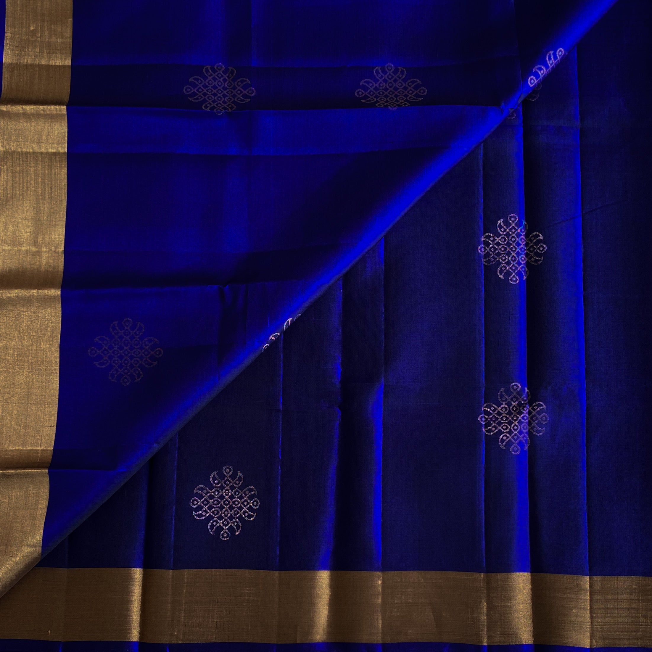 Royal Blue Seafoam Green Silk Saree With Kollam Zari weave