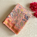 Peach Coral Soft Tussar Silk Saree With Ivory Cream Pallu