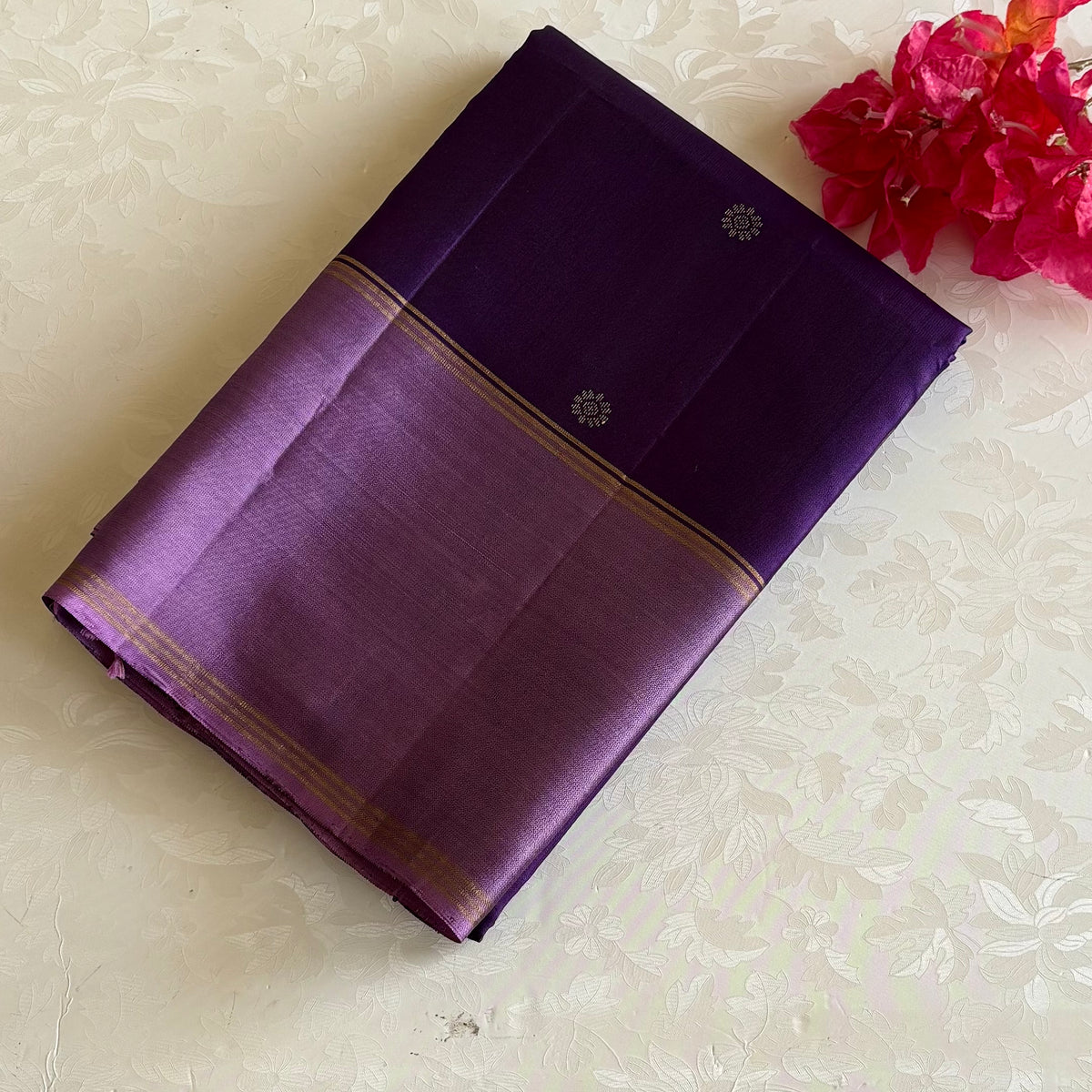Deep Purple Designer Pure Silk Saree With Lavender Pallu