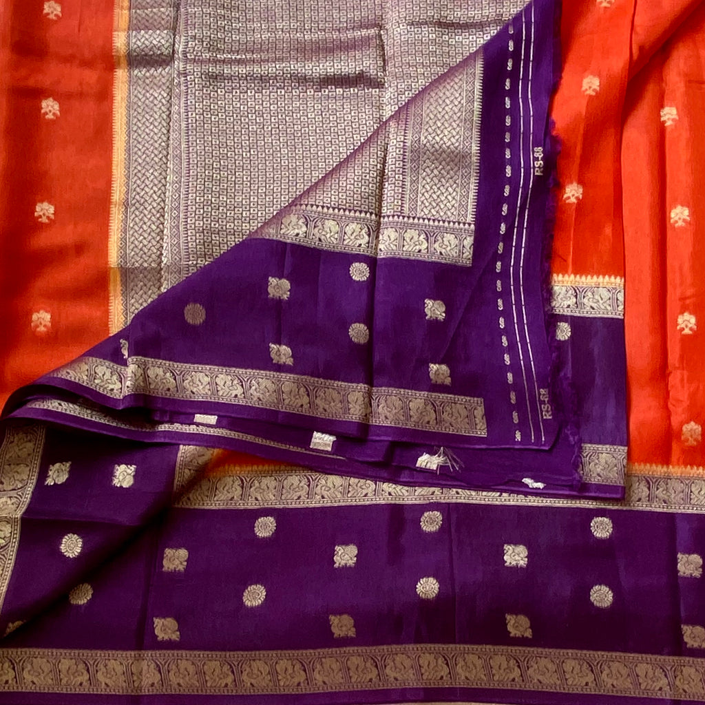 Stunner rust orange with purple premium soft crepe silk